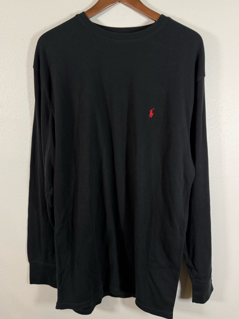 Polo Ralph Lauren Black Waffle Knit Thermal Shirt Red Pony 2XL